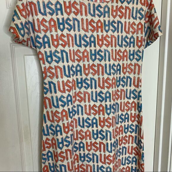 LULAROE CARLY AMERICANA Dress XXS USA Red White Blue America 4th of July Olympic - Picture 2 of 9